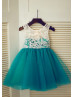 Ivory Lace Peacock Blue Tulle Unique Flower Girl Dress
